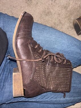 Forever 21 Dark Brown Lace-Up Studded Ankle Boots